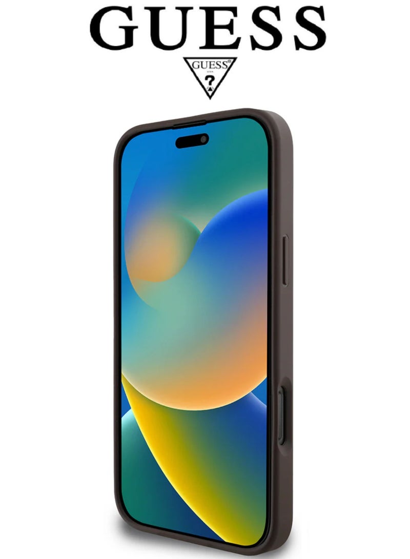 GUESS IPhone 16 Pro Max cover,supports MagSafe wireless charging, with a logo and a leather French design approved by the global brand Guess. From CG-MOBILE. In Brown - Image 5